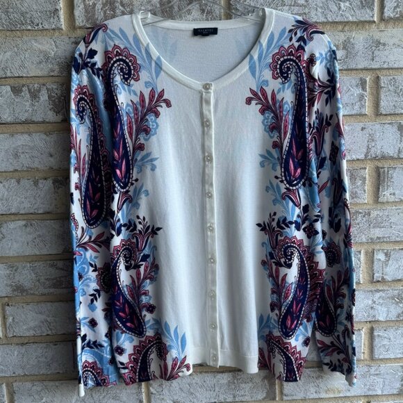 Talbots Long Sleeve Cotton Blend Paisley Button Up Cardigan Size L (Petite) - Picture 1 of 8